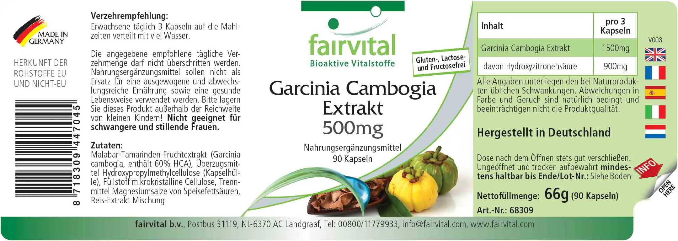 Garcinia Cambogia Extrakt 500mg - 90 Kapseln - Sale - MHD 02/25