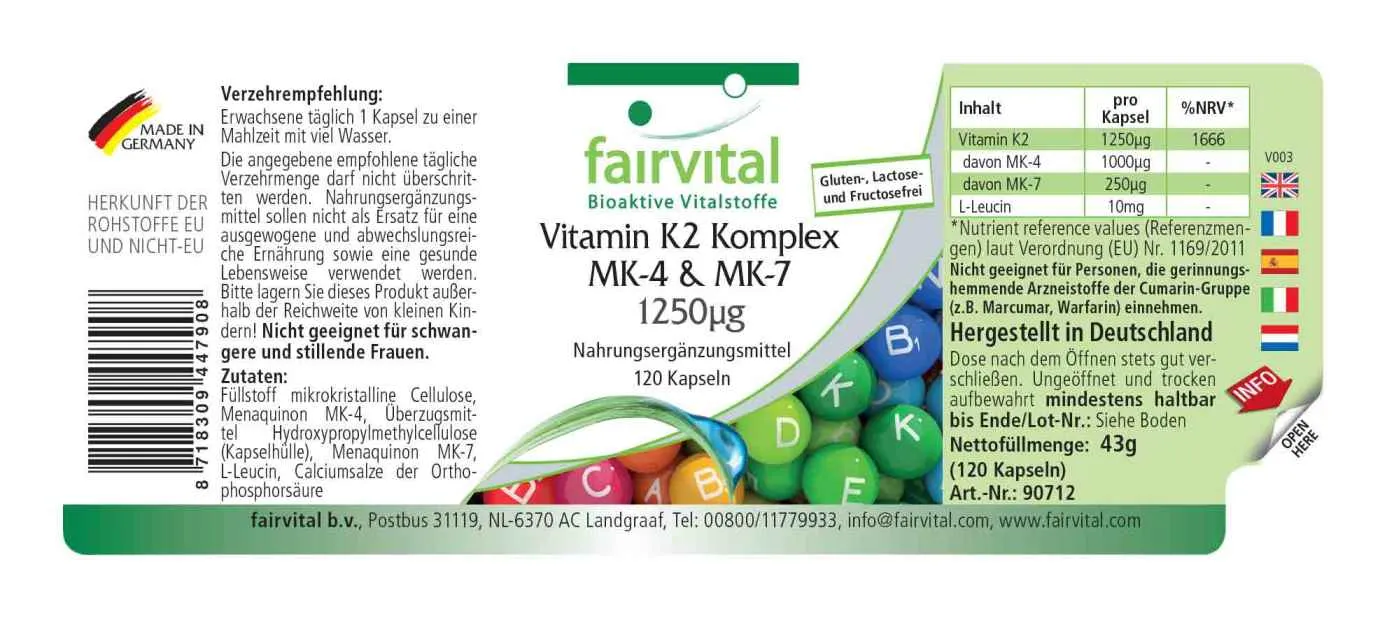 Vitamina K2 complesso MK-4 e MK-7 1250µg - 120 capsule