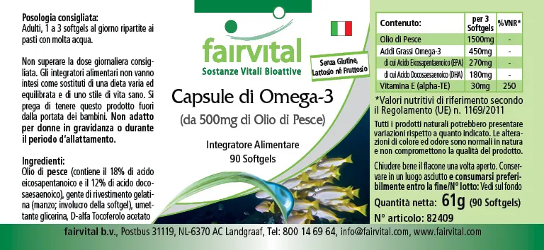 Omega-3 de 500mg de aceite de pescado - 90 Softgels