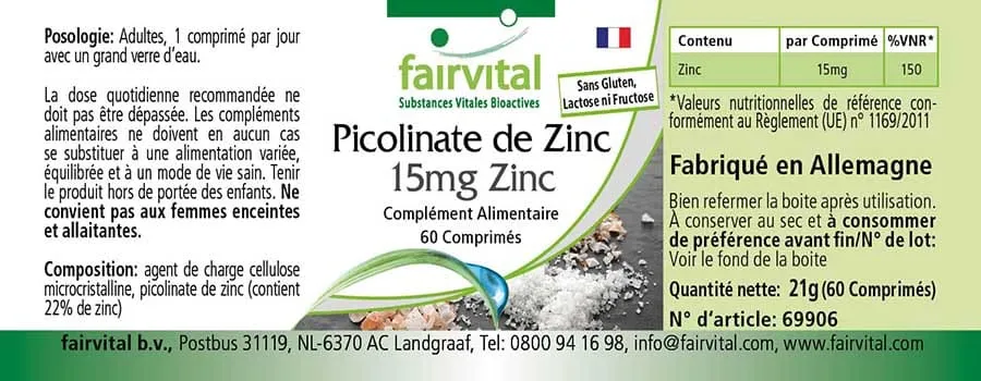 Zinc Picolinate 15mg Zinc - 60 Tablets