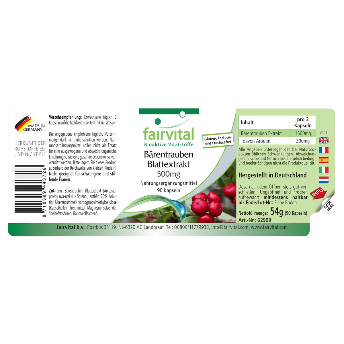 Extrait de feuilles de Busserole Uva Ursi 500mg - 90 gélules