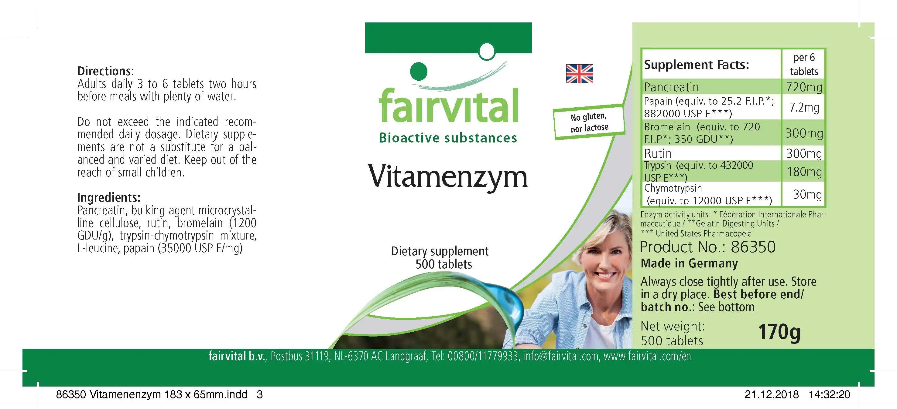 Vitamenzym - Complejo de vitaminas y enzimas - 500 comprimidos