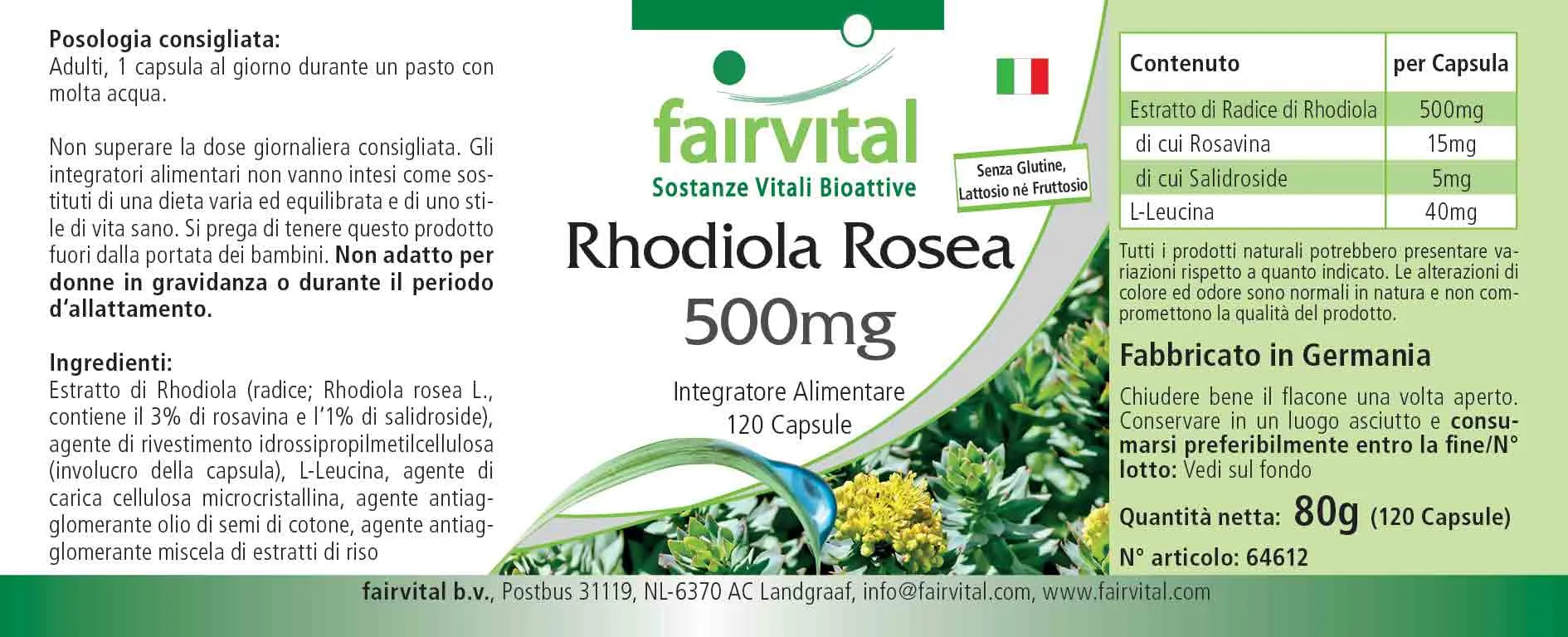 Rhodiola Rosea 500mg - 120 Capsules