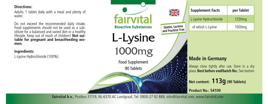 L-Lysine 1000mg - 90 Tablets