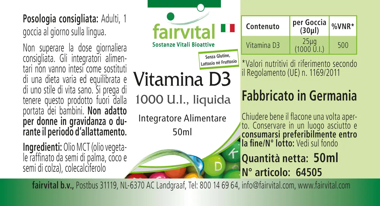 Vitamin D3 liquid – 1000 I.U. per drop – 50ml