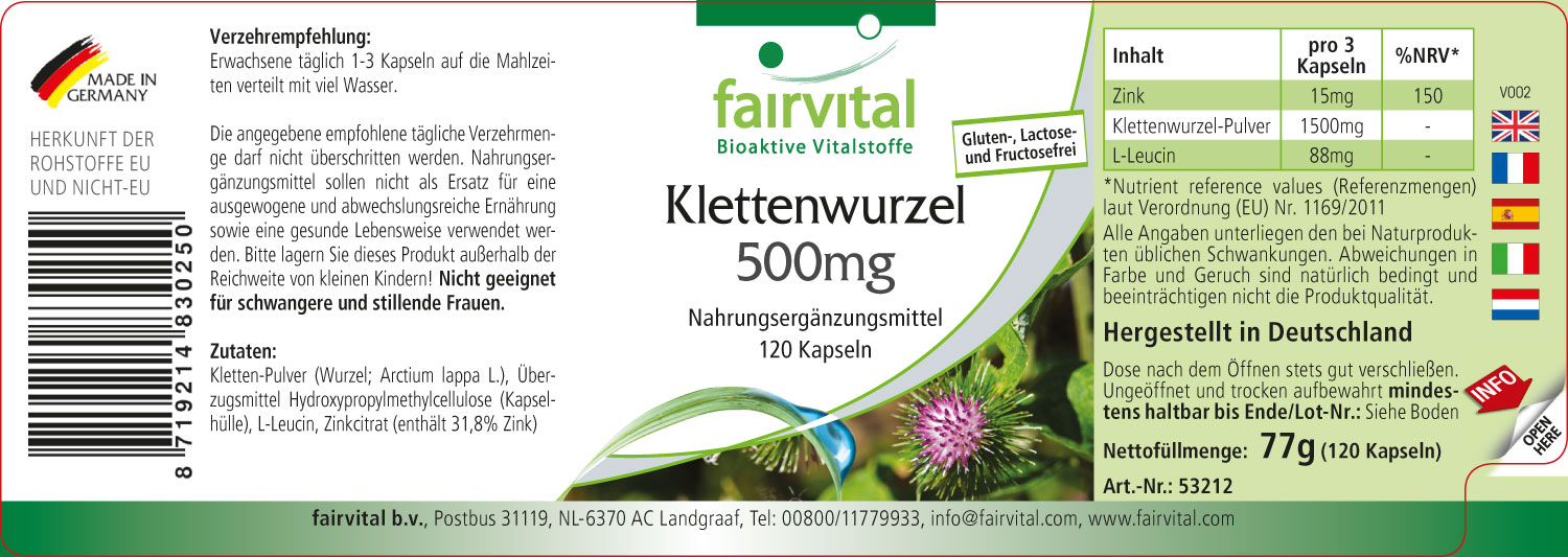 Klettenwurzel 500mg - 120 Kapseln - Sale - MHD 05/25