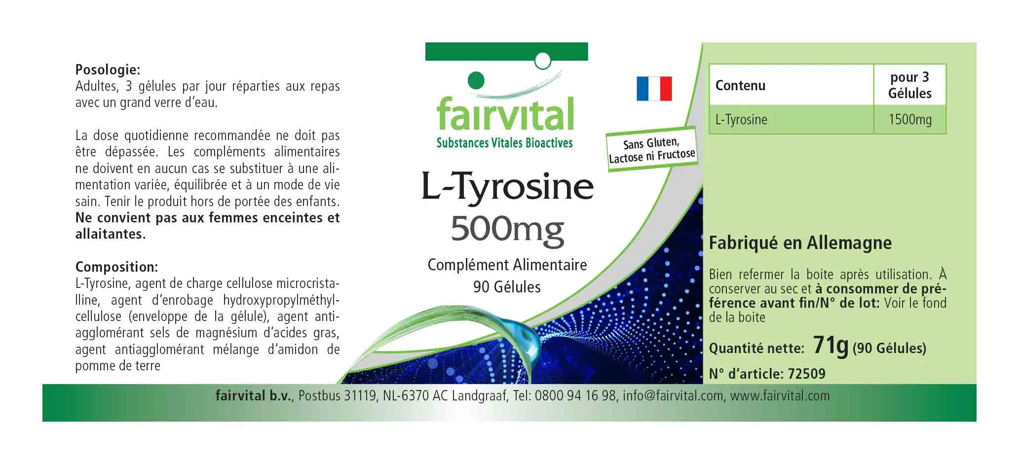 L-Tyrosine 500mg - 90 gélules