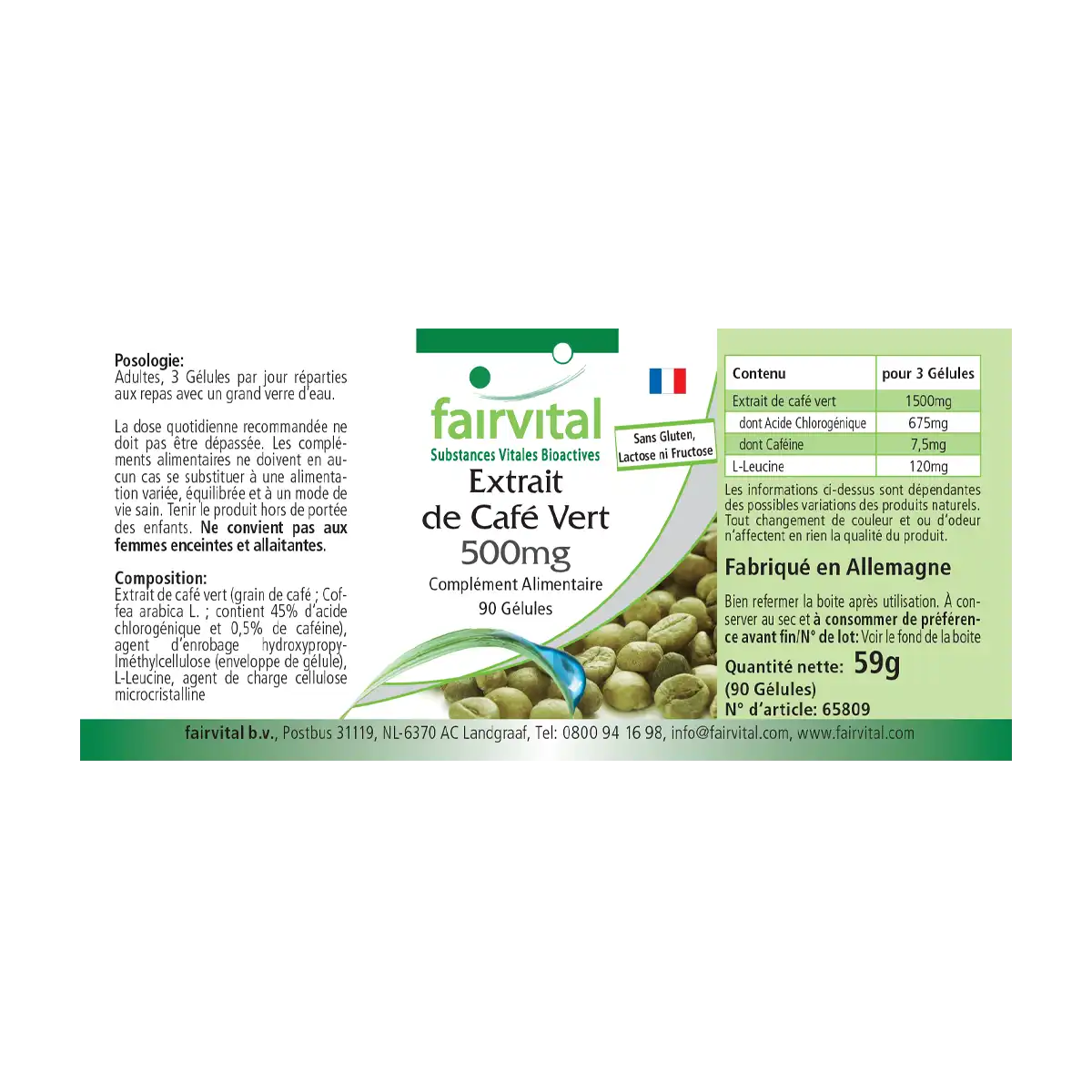 Extrait de café vert 500mg - 90 gélules