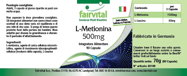 L-Méthionine 500mg - 90 gélules