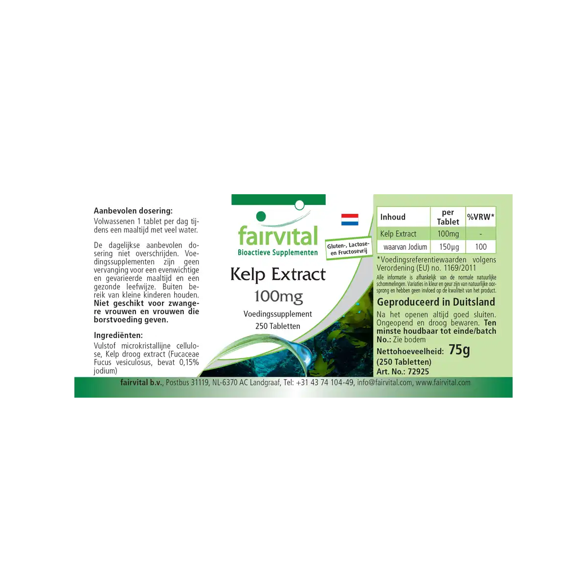 Extracto de Alga Kelp 100mg - 250 comprimidos