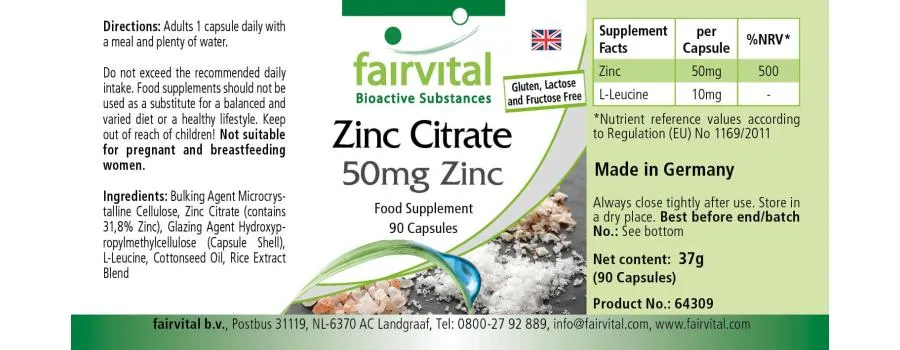 Zinc Citrate with 50mg Zinc - 90 Capsules