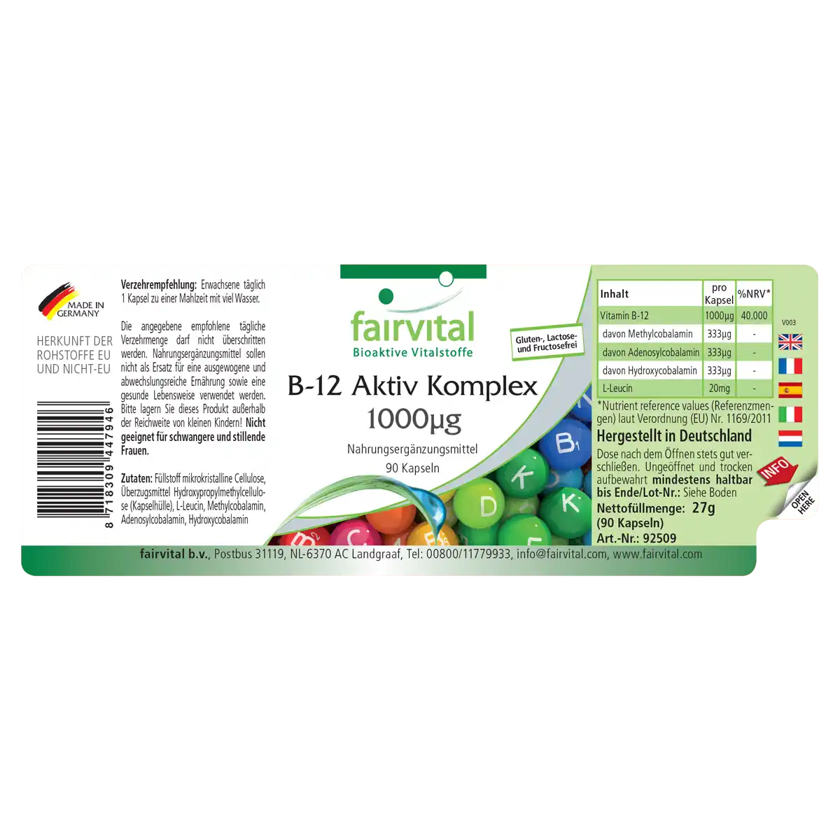 Complesso attivo di Vitamina B12 1000ug  - 90 capsule