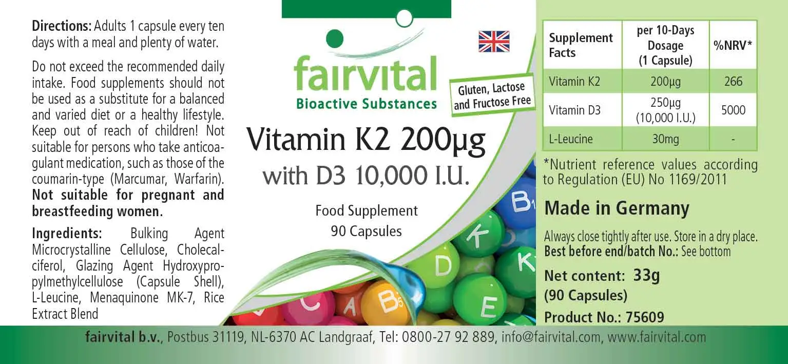 Vitamine K2 200µg avec D3 10.000 U.I. - 90 gélules