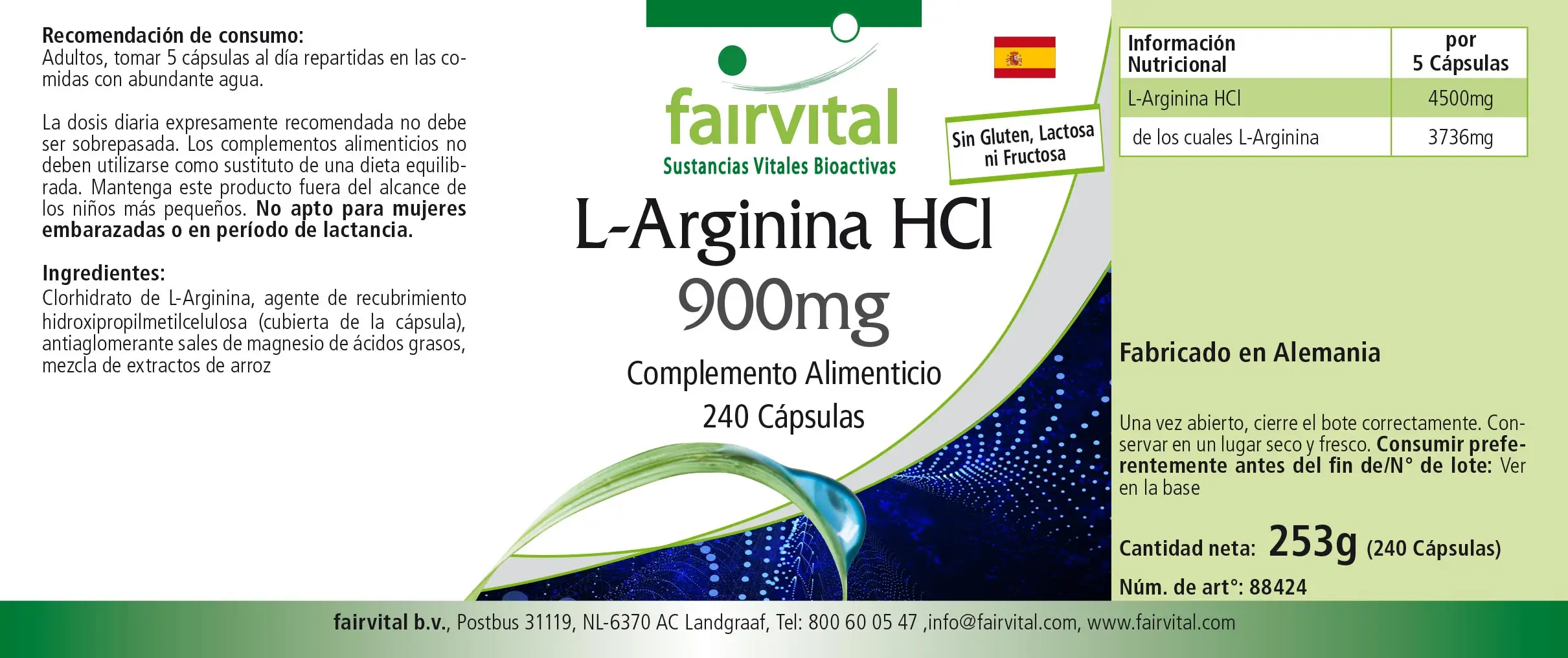 L-Arginine HCl 900mg - 240 Capsules