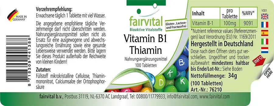 Vitamin B-1 Thiamin - 100 Tablets