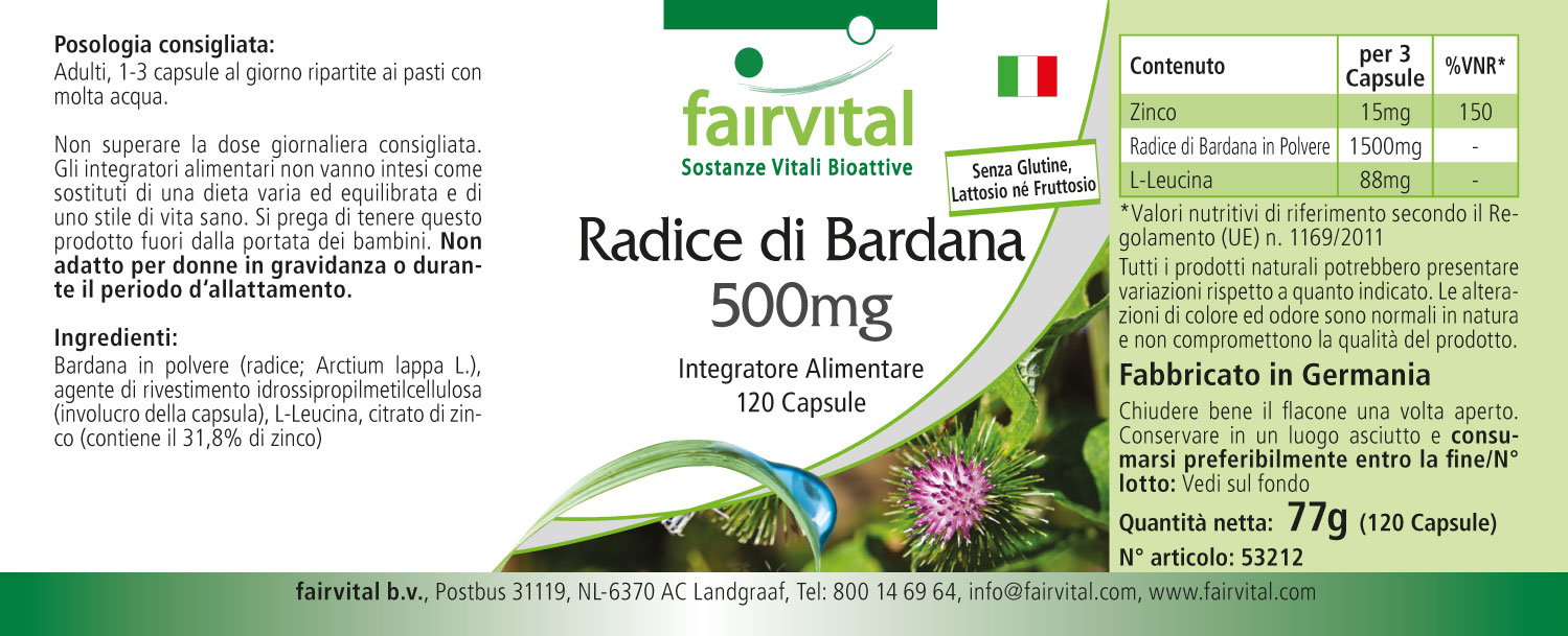 Radice di bardana 500mg - 120 capsule- Sale - MHD 05/25