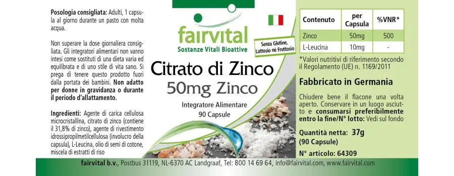 Citrato di zinco con 50 mg di zinco - 90 capsule