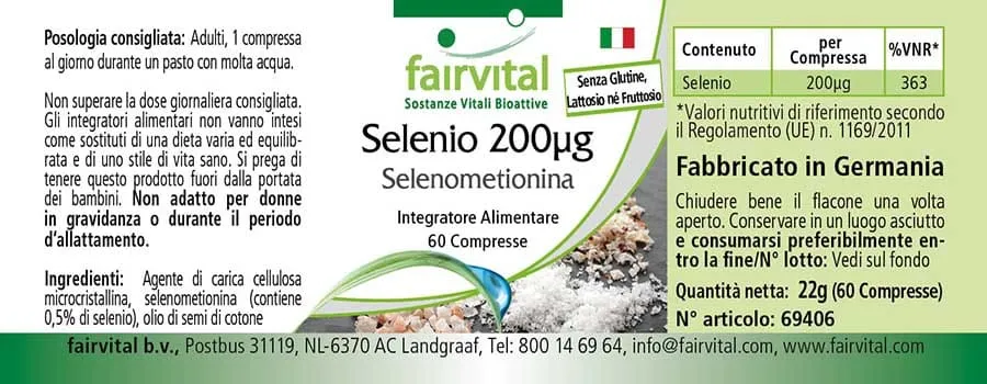 Selenio 200ug – Selenometionina – 60 compresse