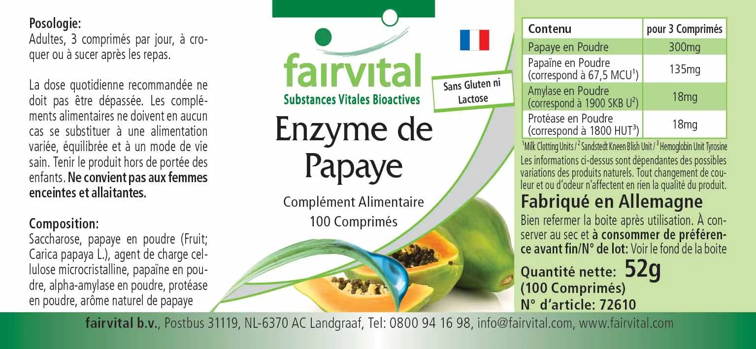 Enzyme de Papaye - 100 comprimés Ã  croquer