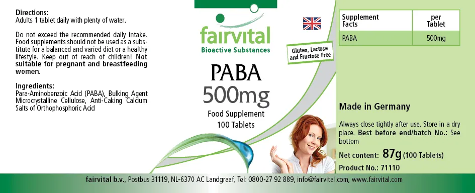 PABA 500mg - Vitamina B-10 - 100 Comprimidos