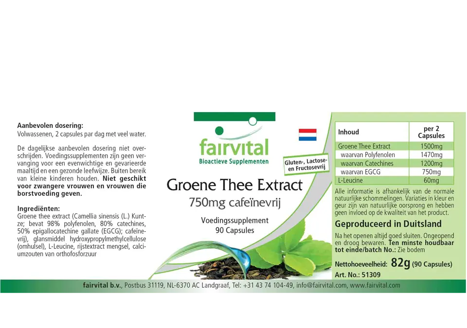 Extrait de thé vert 750mg décaféiné - 90 gélules