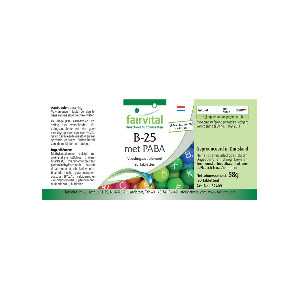 Vitamina B Complex B-25 con PABA - 90 Comprimidos