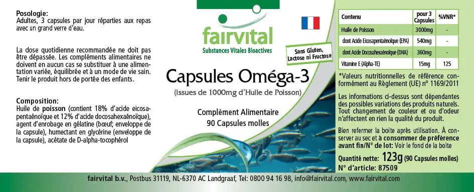 Capsules d'oméga-3 à partir de 1000mg d'huile de poisson - 90 softgels