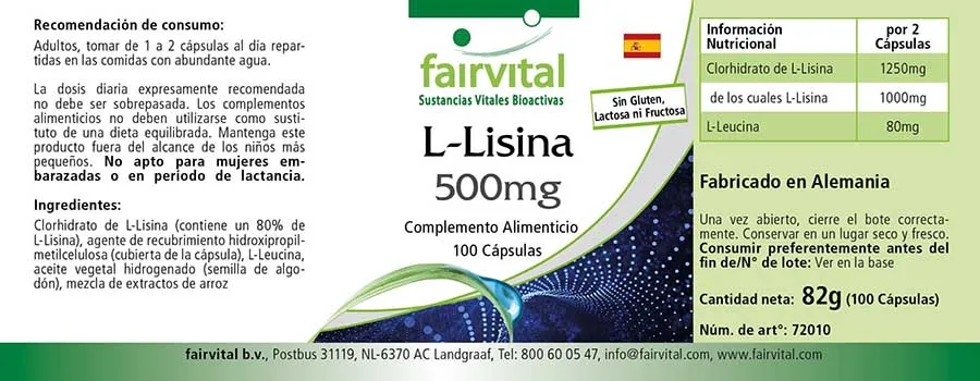 L-Lisina 500mg - 100 Cápsulas