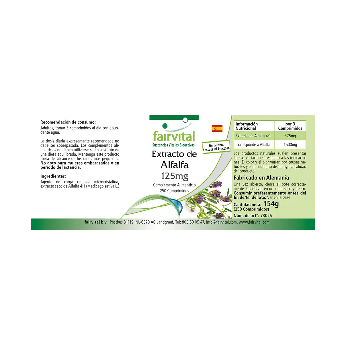 Extracto de Alfalfa 4:1 125mg - 250 Comprimidos