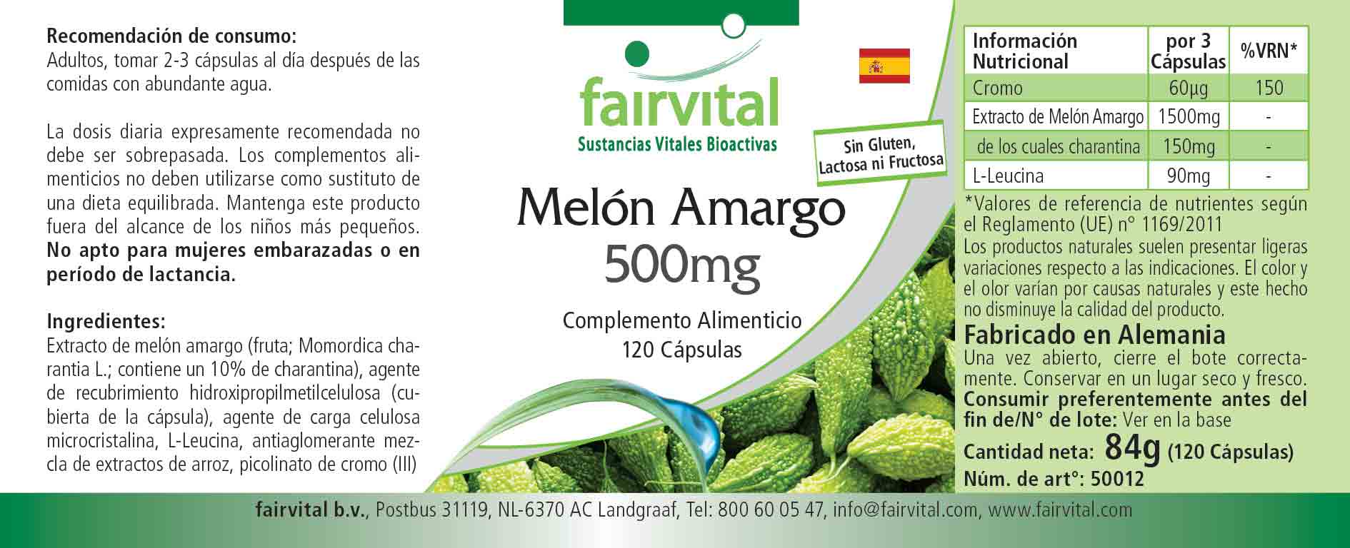 Melón amargo 500mg con cromo - 120 cápsulas - Sale - MHD 05/25