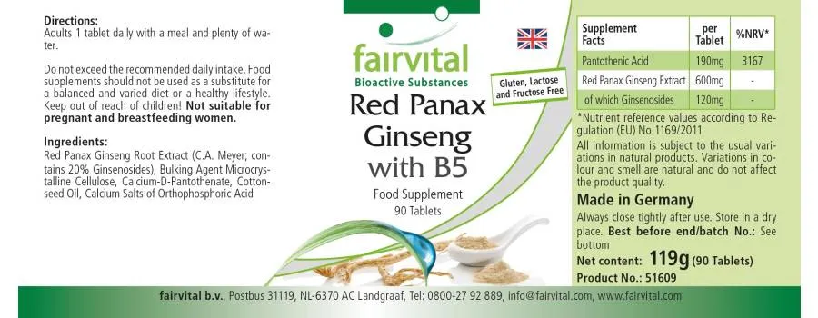 Red Panax Ginseng with B5 - 90 Tablets