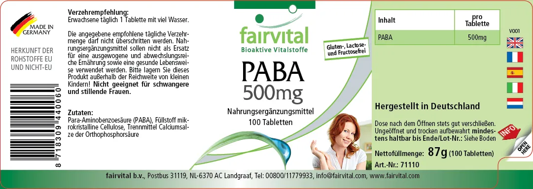 PABA - Vitamine B-10 - 100 comprimés