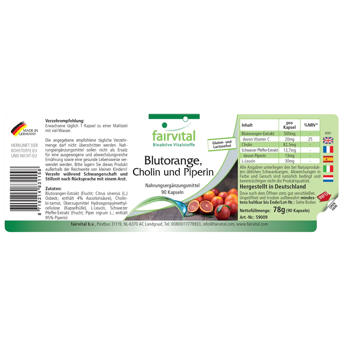 Blutorange, Cholin und Piperin 500mg