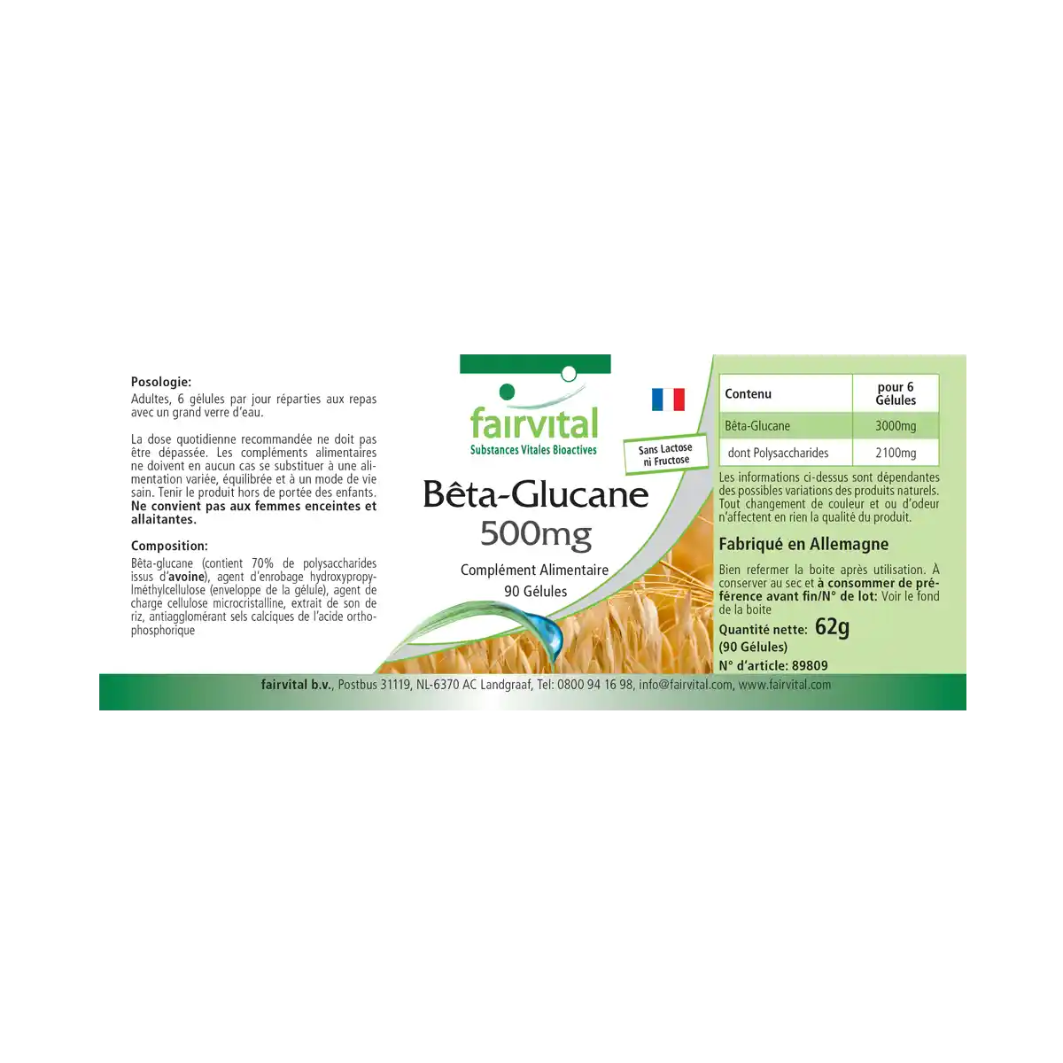 Bêta-glucane 500mg - 90 capsules