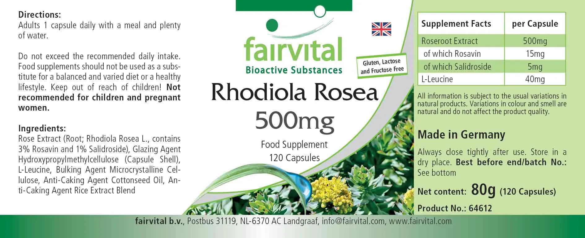 Rhodiola Rosea 500mg - 120 Capsules