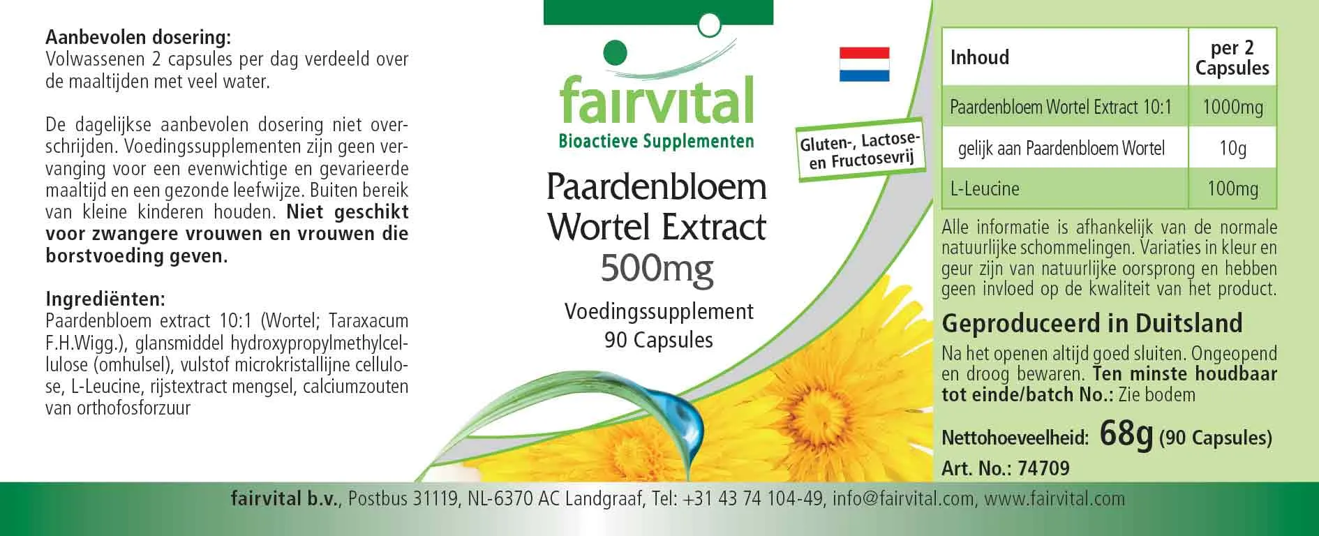 Dandelion Root Extract 500mg - 90 Capsules