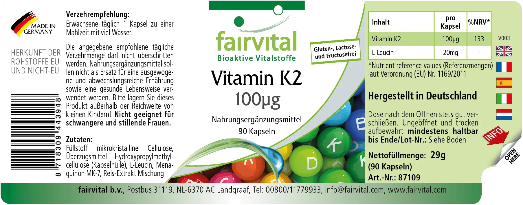 Vitamine K2 100µg - 90 gélules