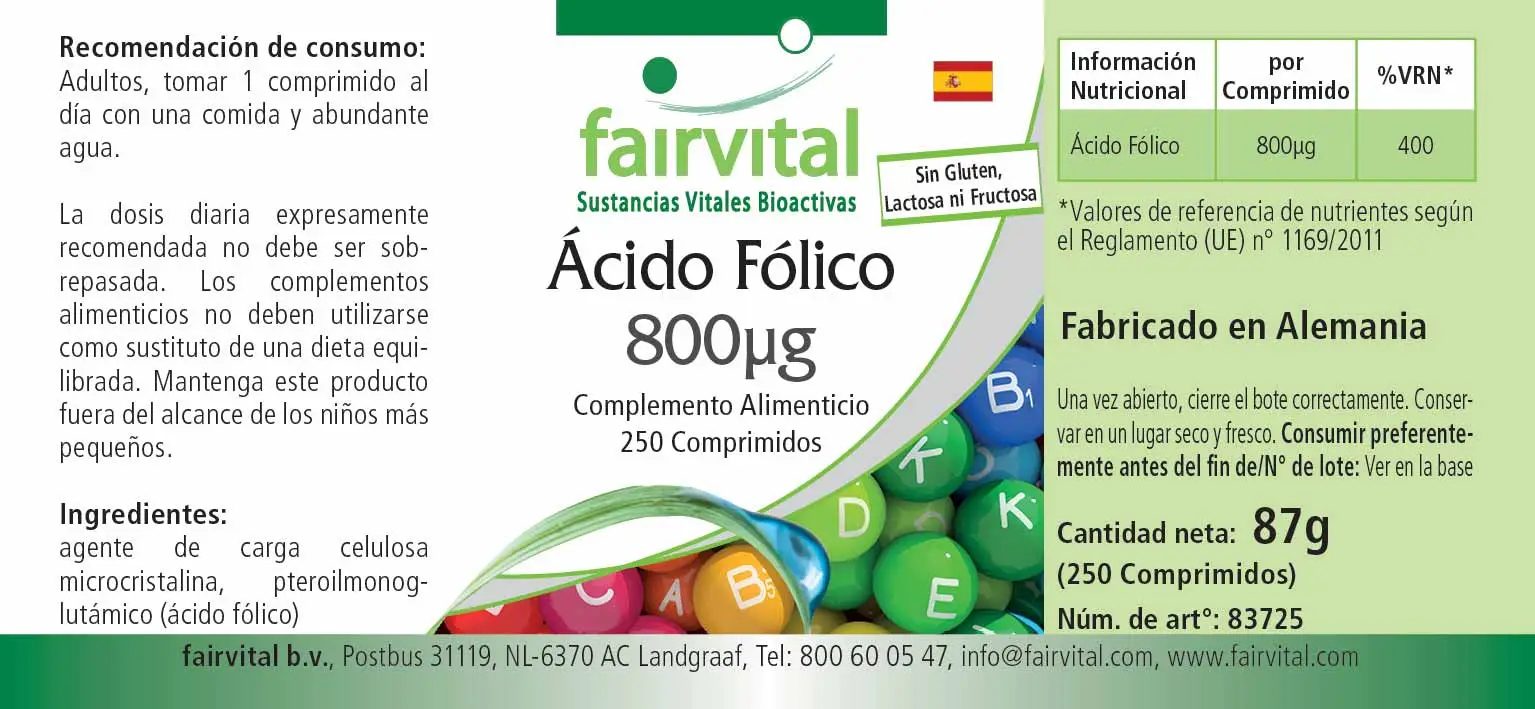 Acide folique 800µg - 250 comprimés