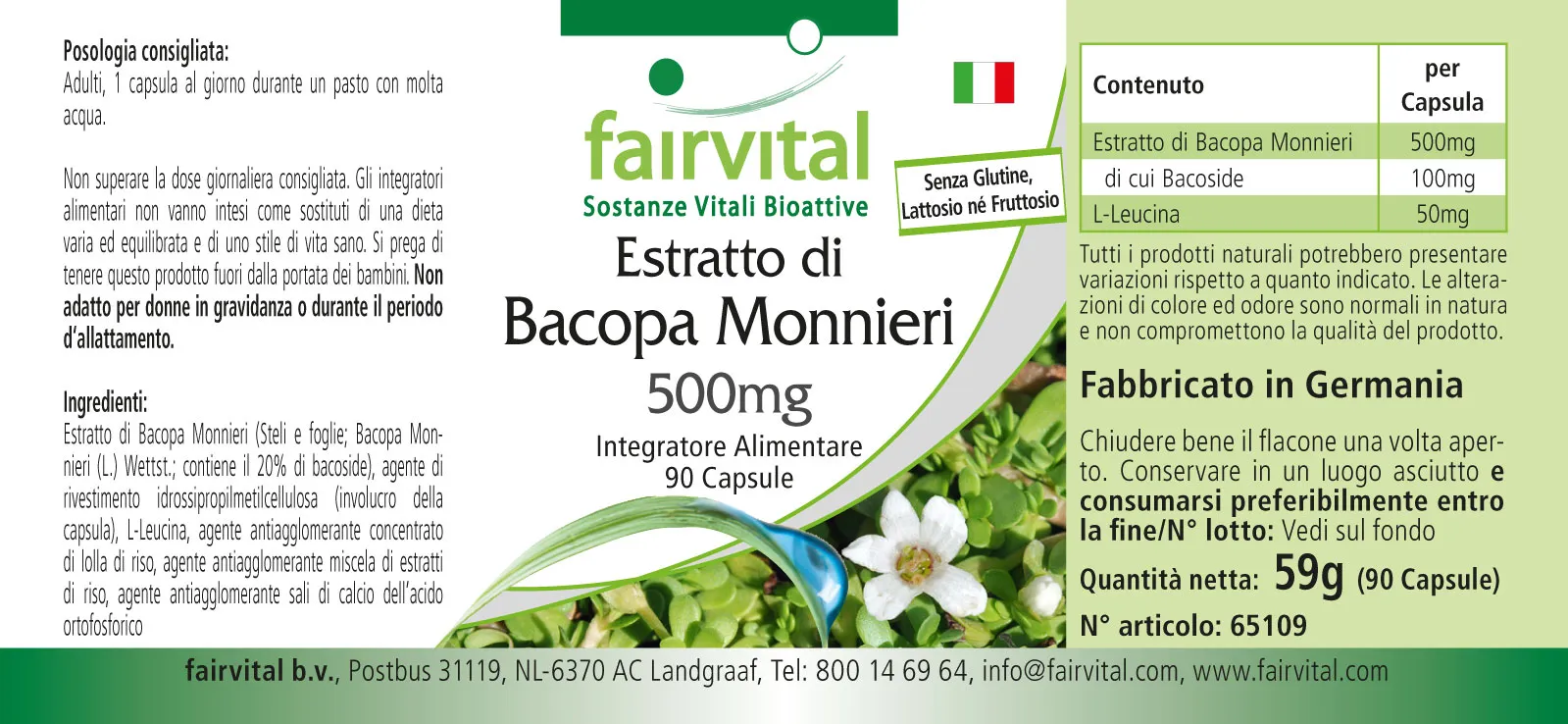 Estratto di Bacopa Monnieri 500mg - 90 capsule