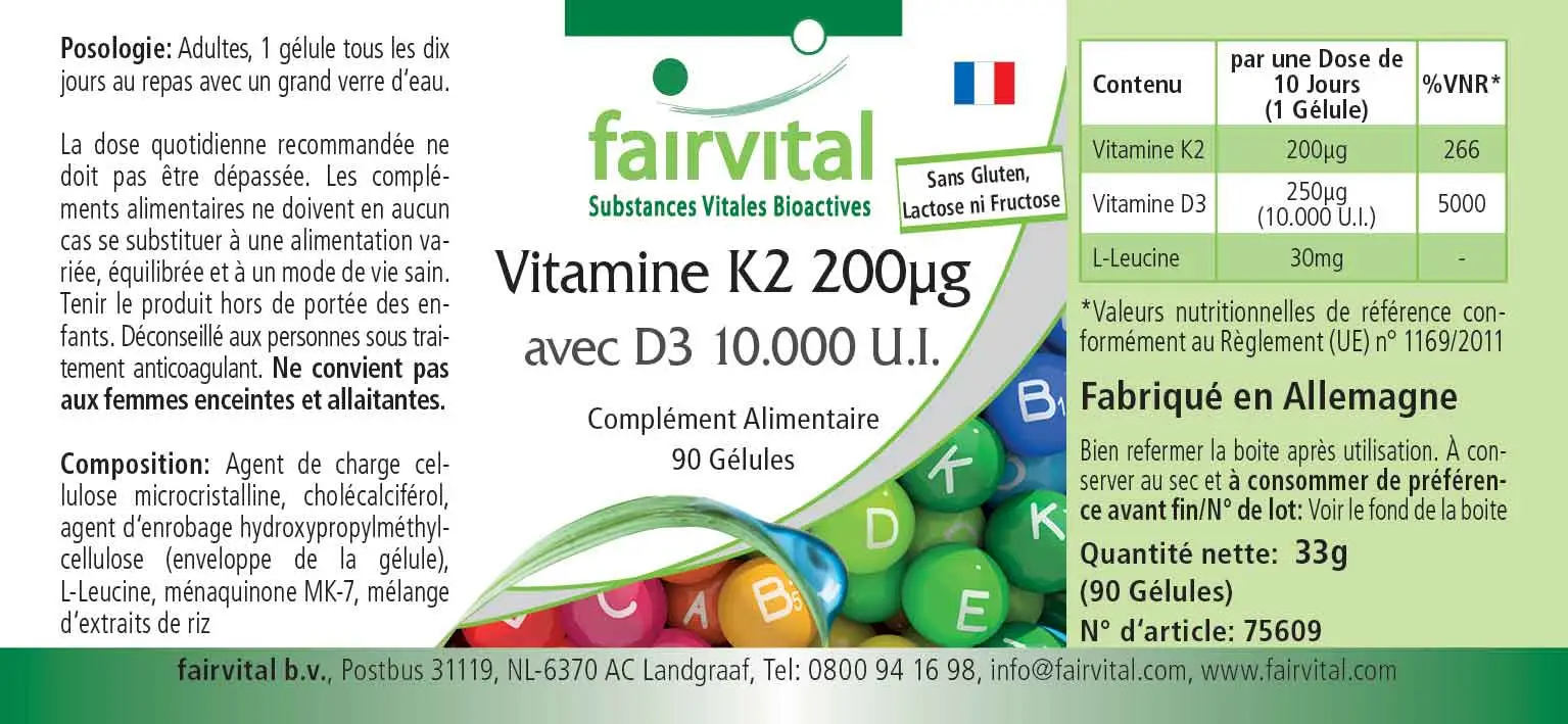 Vitamina K2 200µg con D3 10000 U.I. - 90 Cápsulas