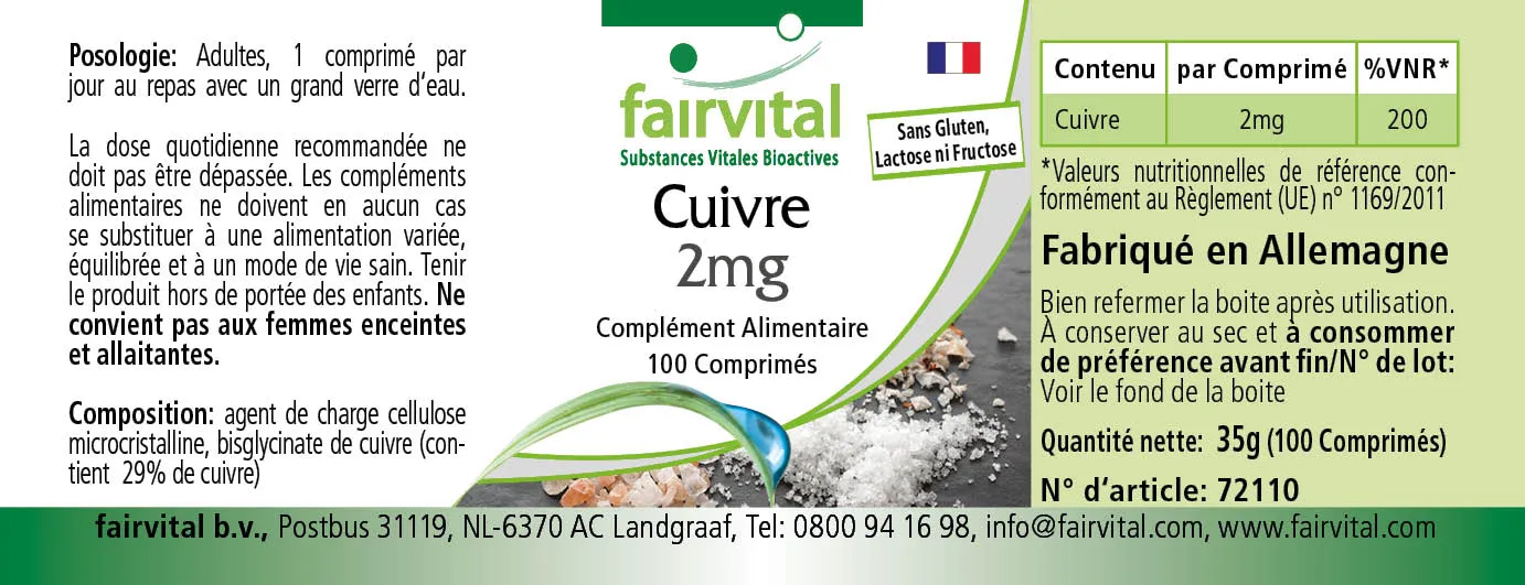 Cuivre 2mg - 100 comprimés