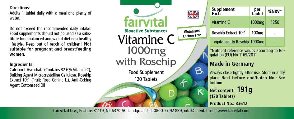 Vitamine C 1000mg avec cynorrhodon - 120 comprimés