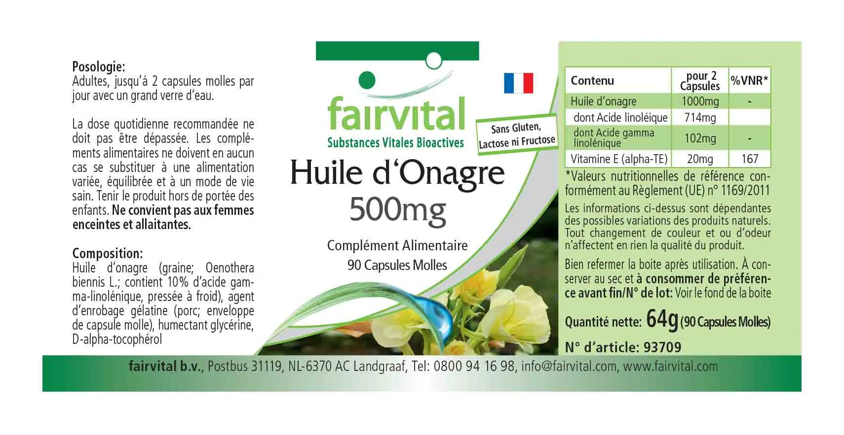 Aceite de onagra 500mg - 90 cápsulas blandas