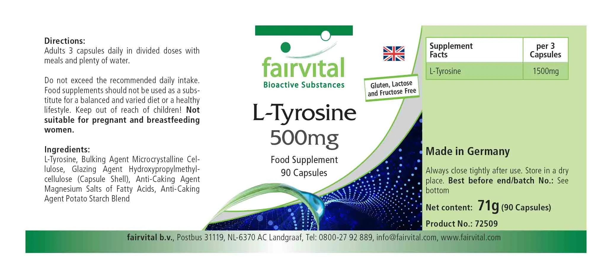 L-Tirosina 500mg - 90 Cápsulas