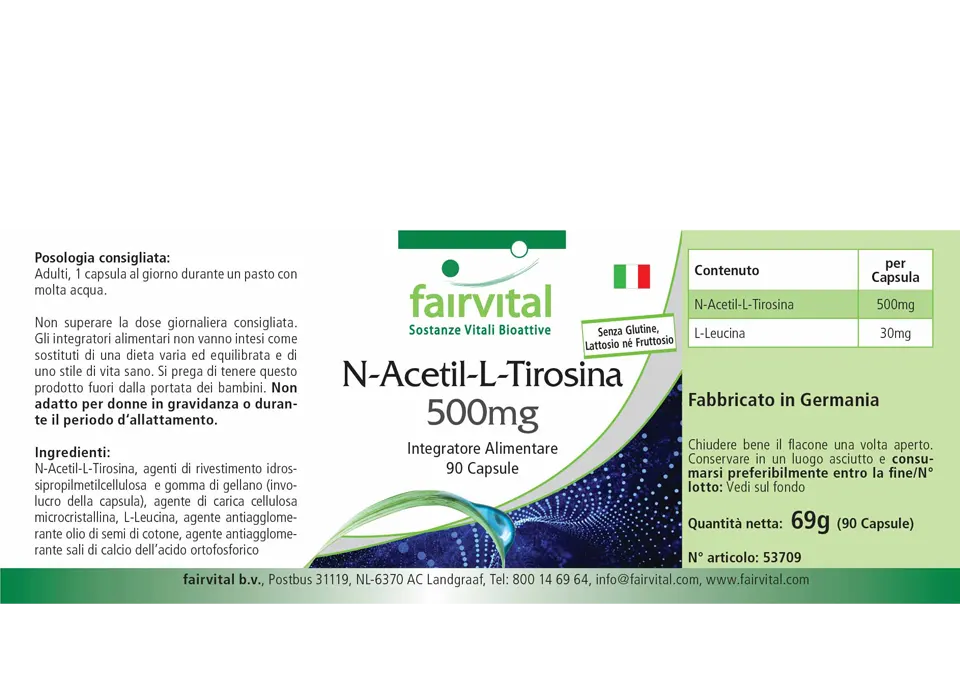 N-Acetil-L-Tirosina 500mg - 90 capsule