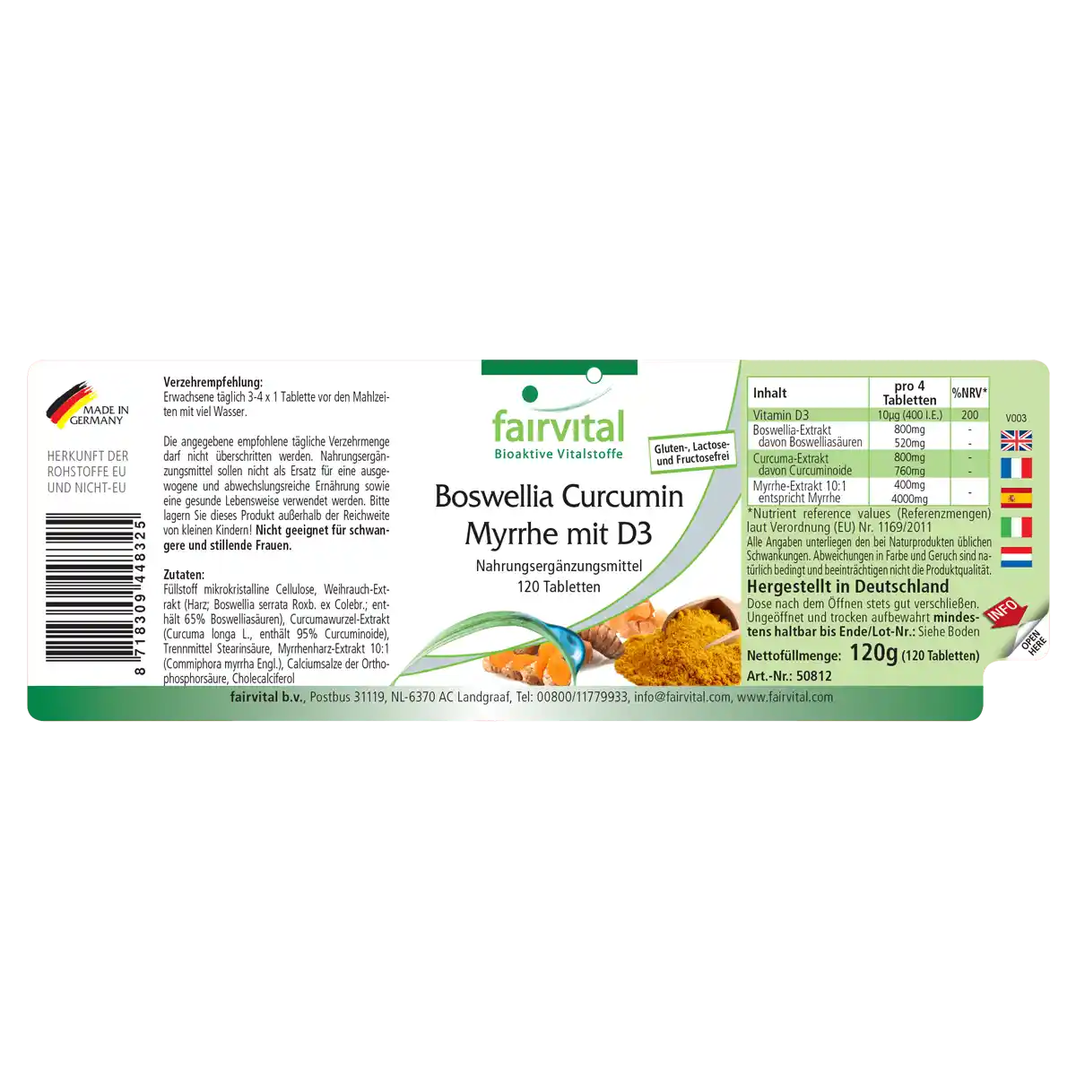 Boswellia Curcumina e Mirra con D3 400mg - 120 compresse