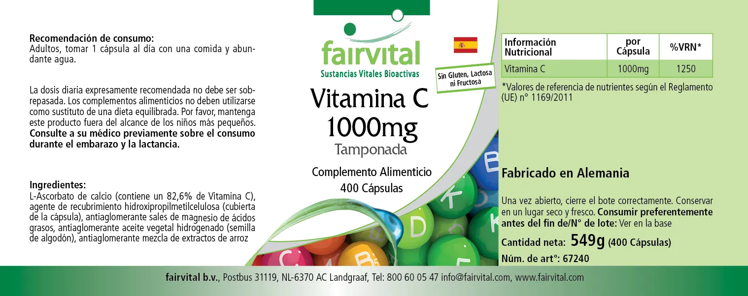 Vitamine C 1000mg en forme tamponnée – 400 gélules