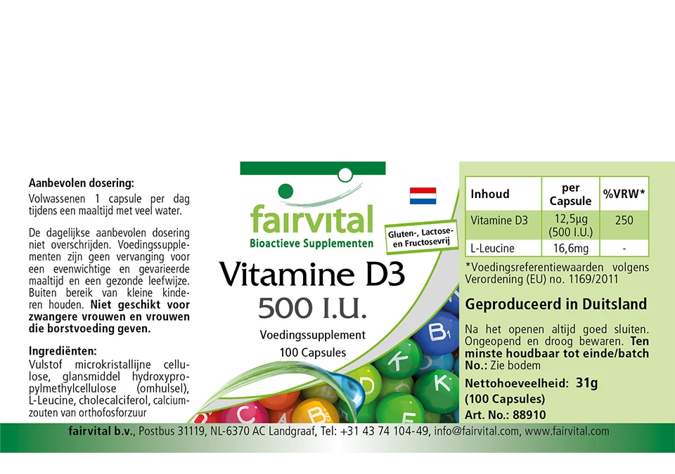 Vitamin D3 500 I.U. - 100 Capsules