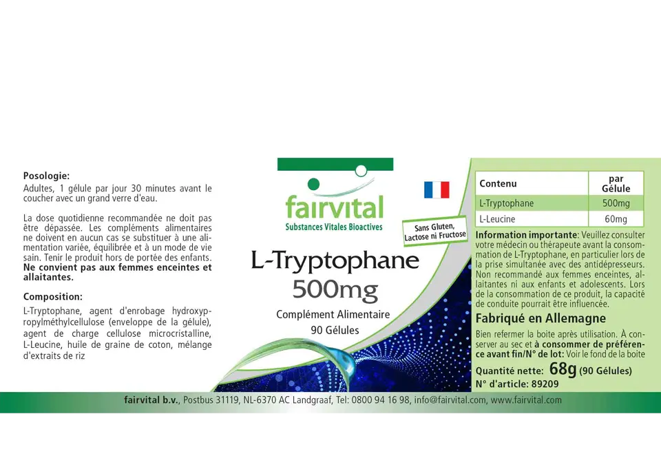 L-Triptófano 500mg - 90 Cápsulas