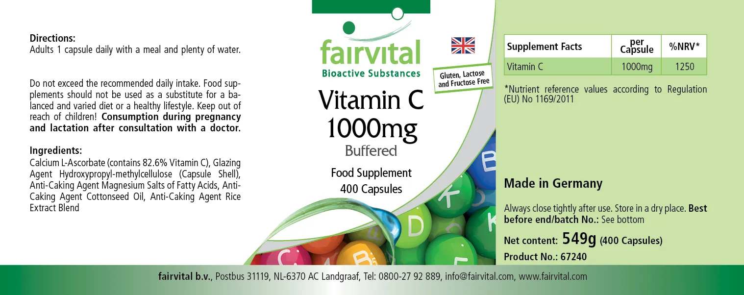 Vitamina C amortiguada  1000mg - 400 Cápsulas